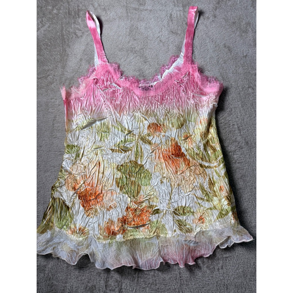 Komarov Floral Crinkle Lace Slip Top Size L Fairycore Mermaidcore VTG y2K Soft